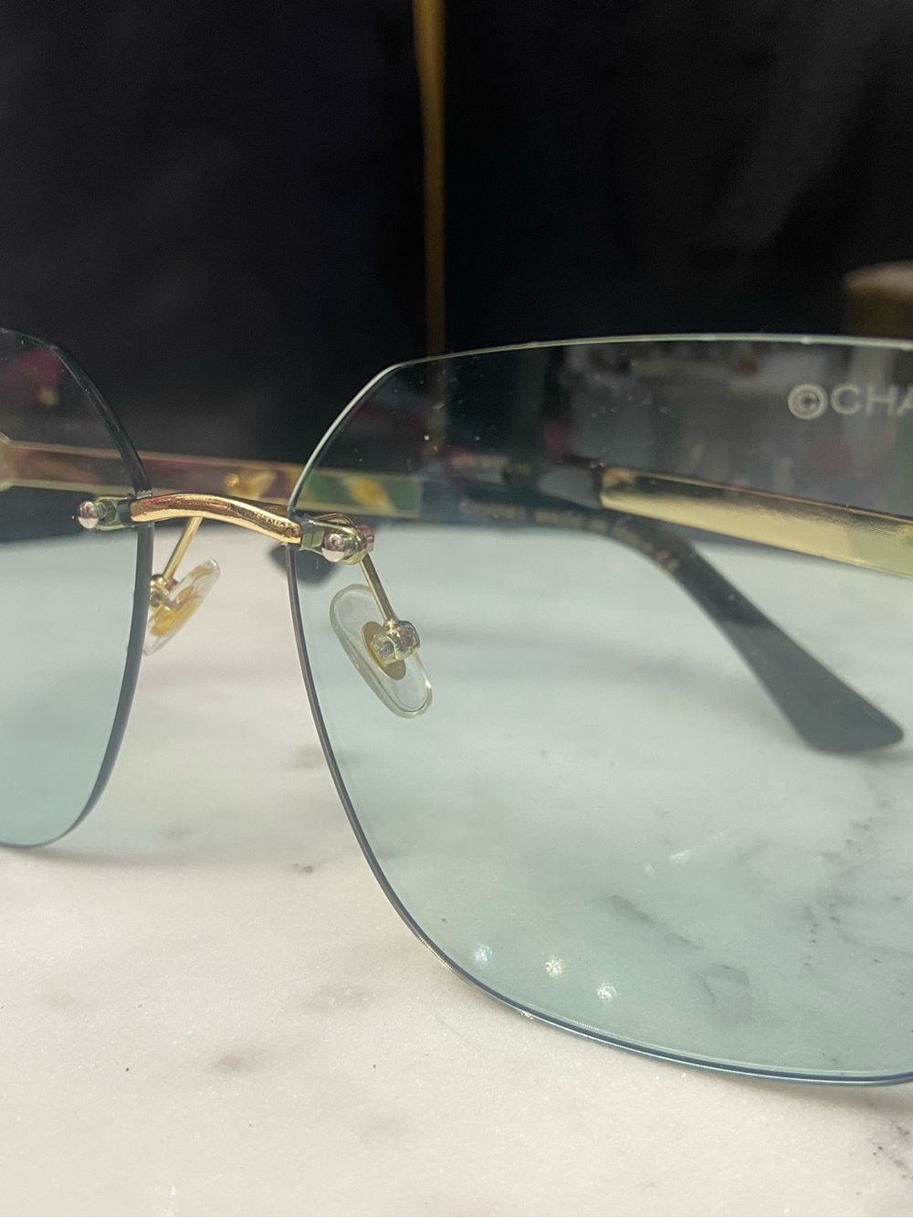 Luxe’ Women's Rimless Gradient Sunglasses in Light Blue and Gold
